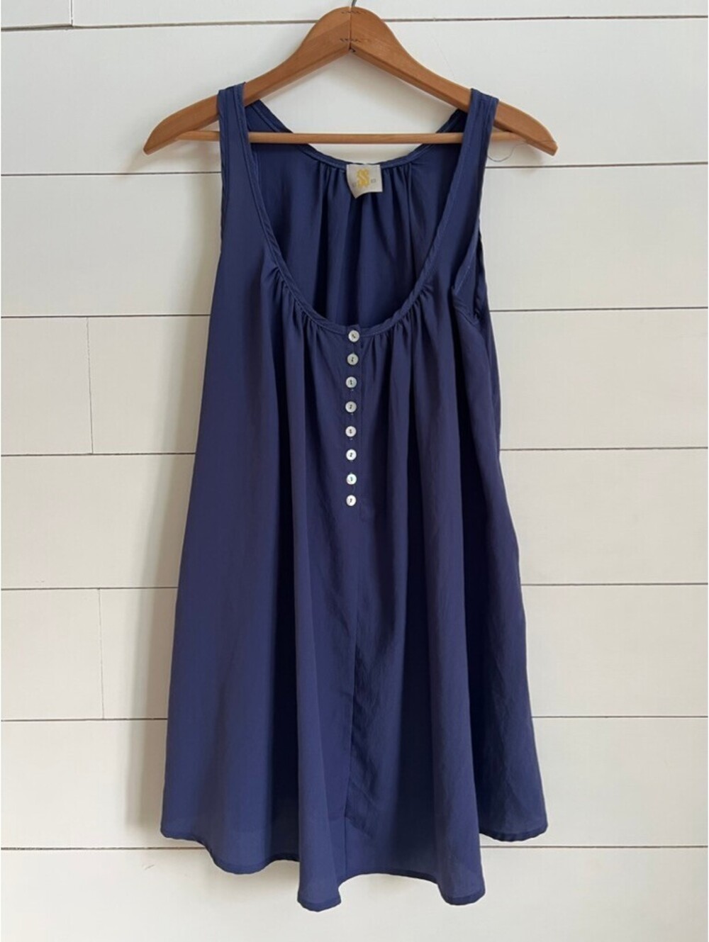Boho Navy Tunic Tank Top Women's Size L Casual Minimalist Office Lagenlook Fairy